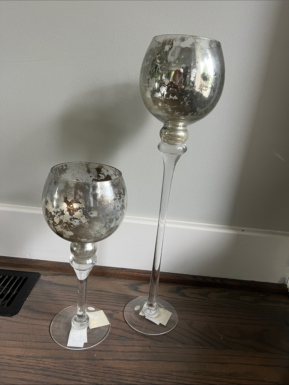 Mercury Glass Stem Candle Holders - Silver
